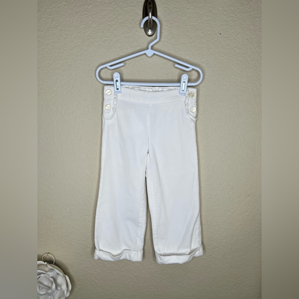 NTM: Janie & Jack Girls White Velour Pants Wide Leg Ruffle Button Cuffs Size 3